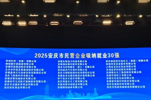 安徽润泰羽绒制品有限公司荣获“2025安庆市民营企业吸纳就业30强”称号
